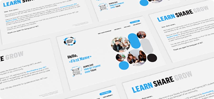 Printed mailer proofs on a desk