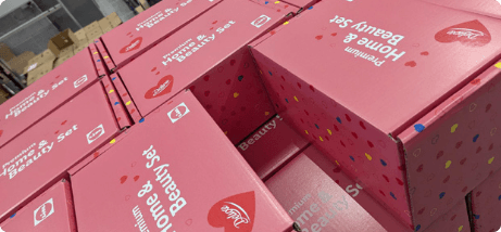 Rows of prepared pink mail packs